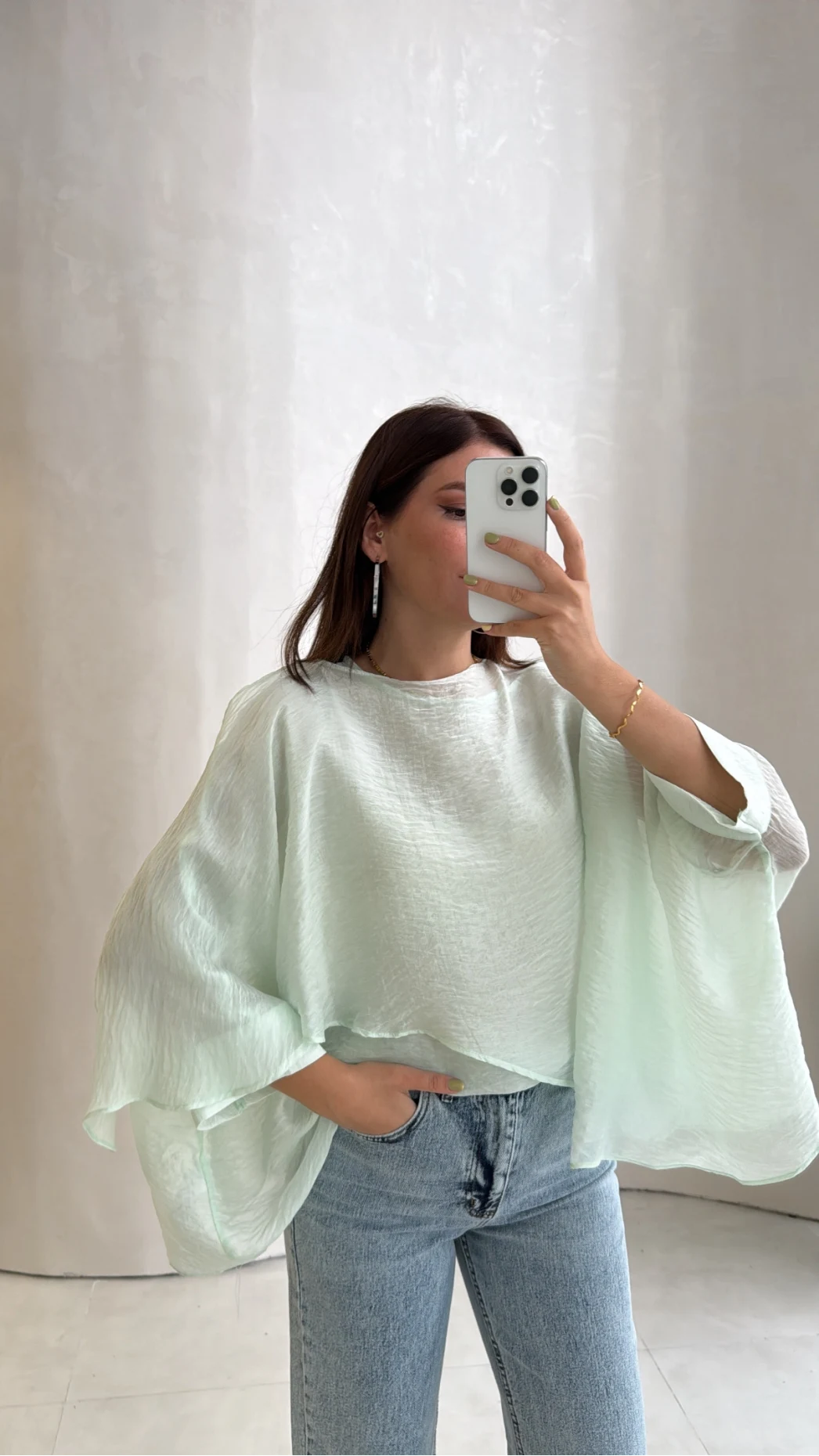Uçuşan Pelerin Bluz - Mint - Kod: 5026