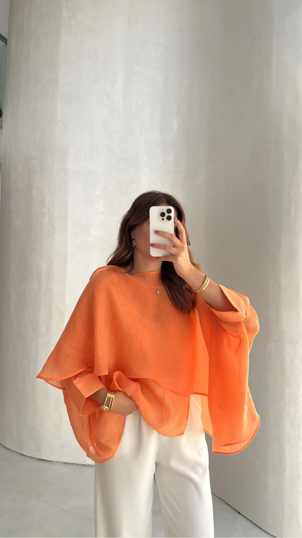 Uçuşan Pelerin Bluz - Orange - Kod: 5026
