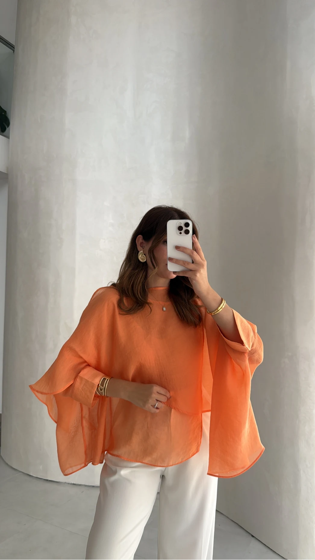 Uçuşan Pelerin Bluz - Orange - Kod: 5026