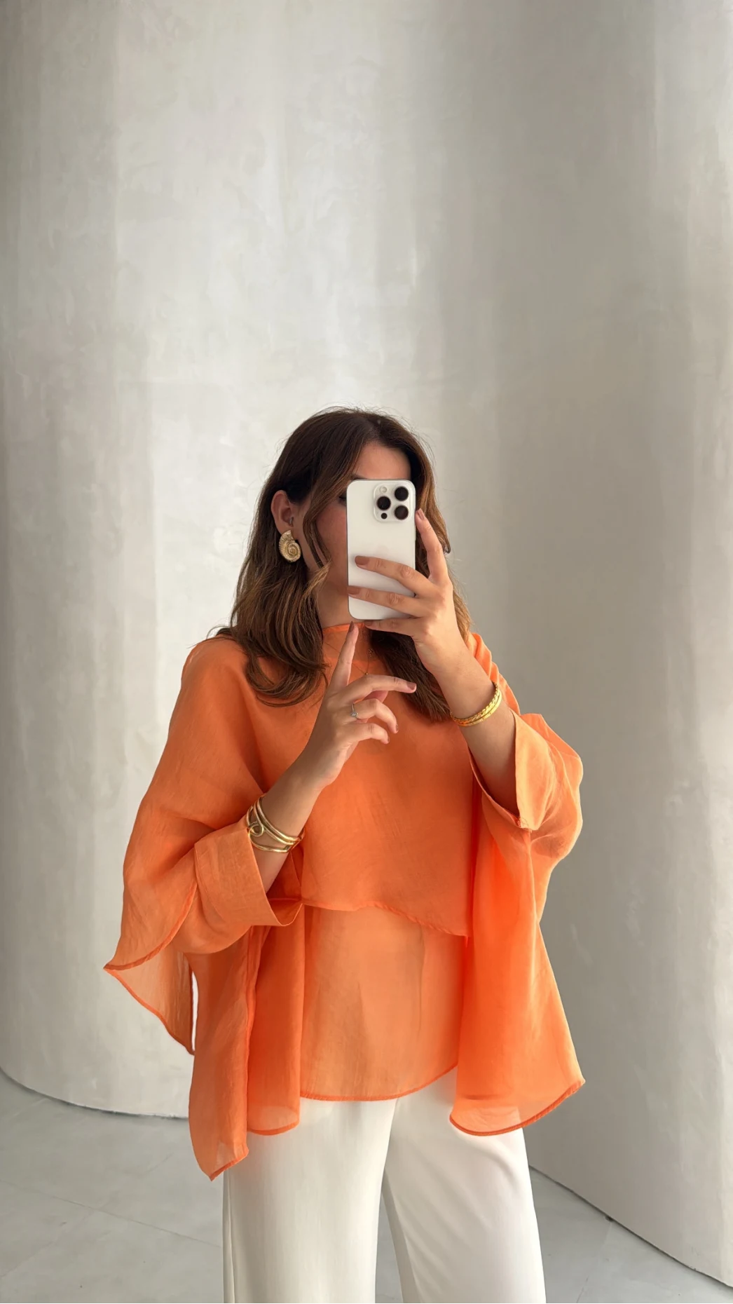 Uçuşan Pelerin Bluz - Orange - Kod: 5026