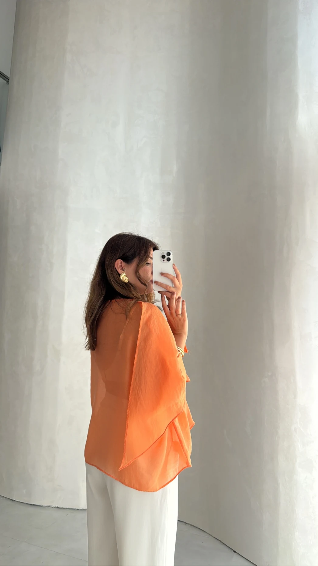 Uçuşan Pelerin Bluz - Orange - Kod: 5026