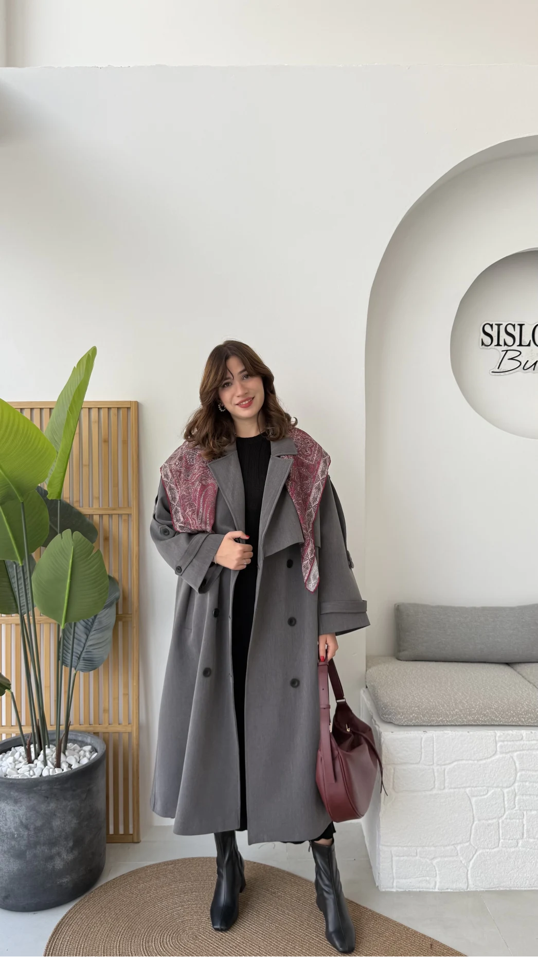 Ultra Premium Kuşaklı Trençkot - Antrasit - Kod: 9476