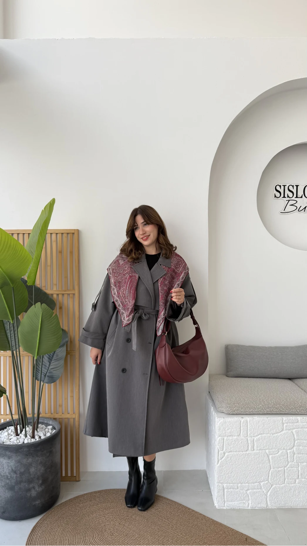 Ultra Premium Kuşaklı Trençkot - Antrasit - Kod: 9476