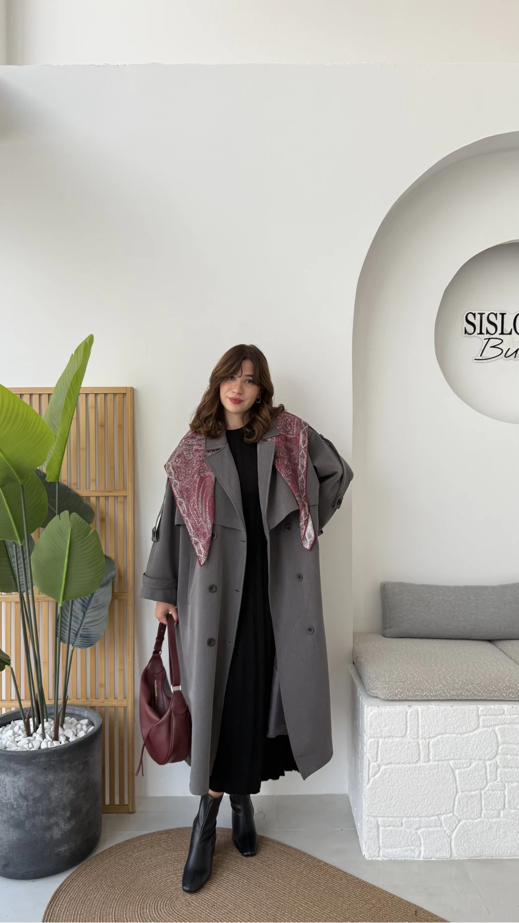 Ultra Premium Kuşaklı Trençkot - Antrasit - Kod: 9476