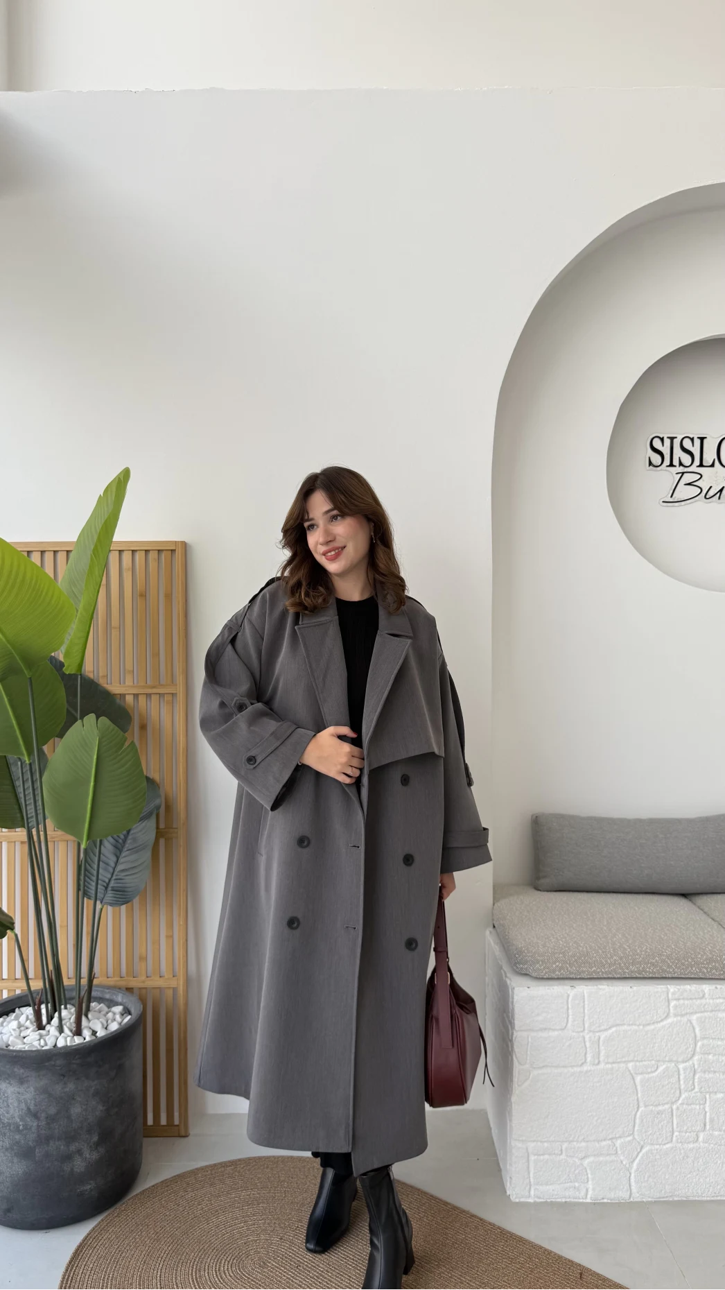 Ultra Premium Kuşaklı Trençkot - Antrasit - Kod: 9476