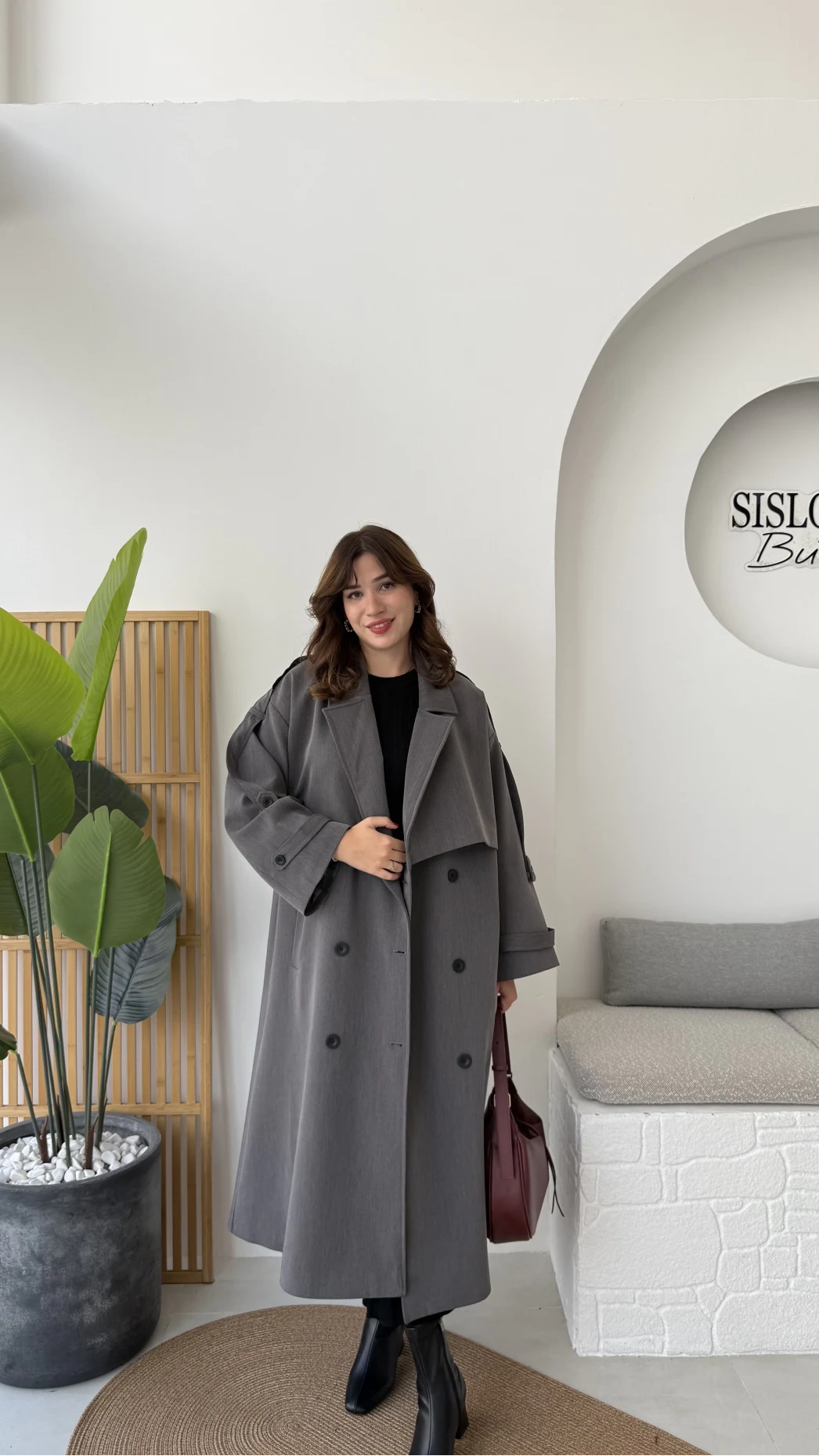 Ultra Premium Kuşaklı Trençkot - Antrasit - Kod: 9476