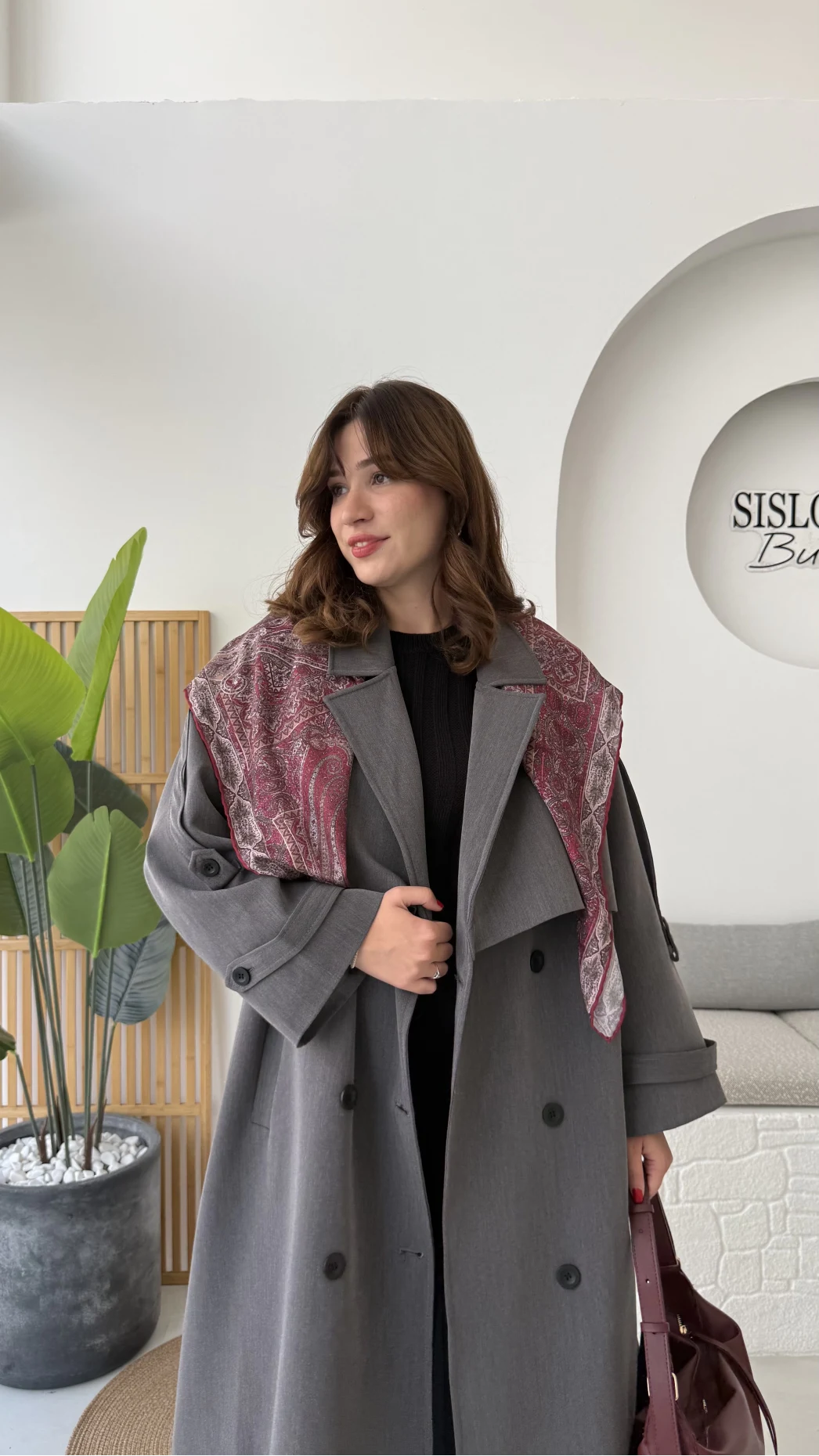 Ultra Premium Kuşaklı Trençkot - Antrasit - Kod: 9476