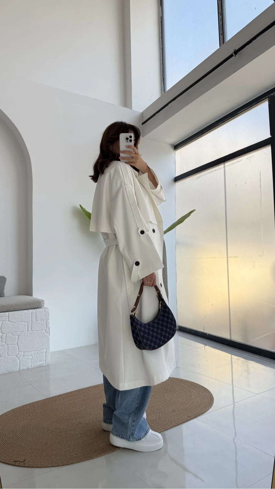 Ultra Premium Kuşaklı Trençkot - Beyaz - Kod: 9476