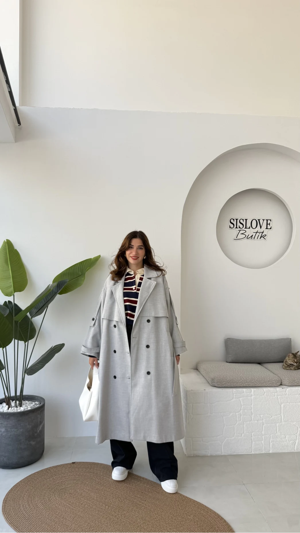 Ultra Premium Kuşaklı Trençkot - Gri - Kod: 9476