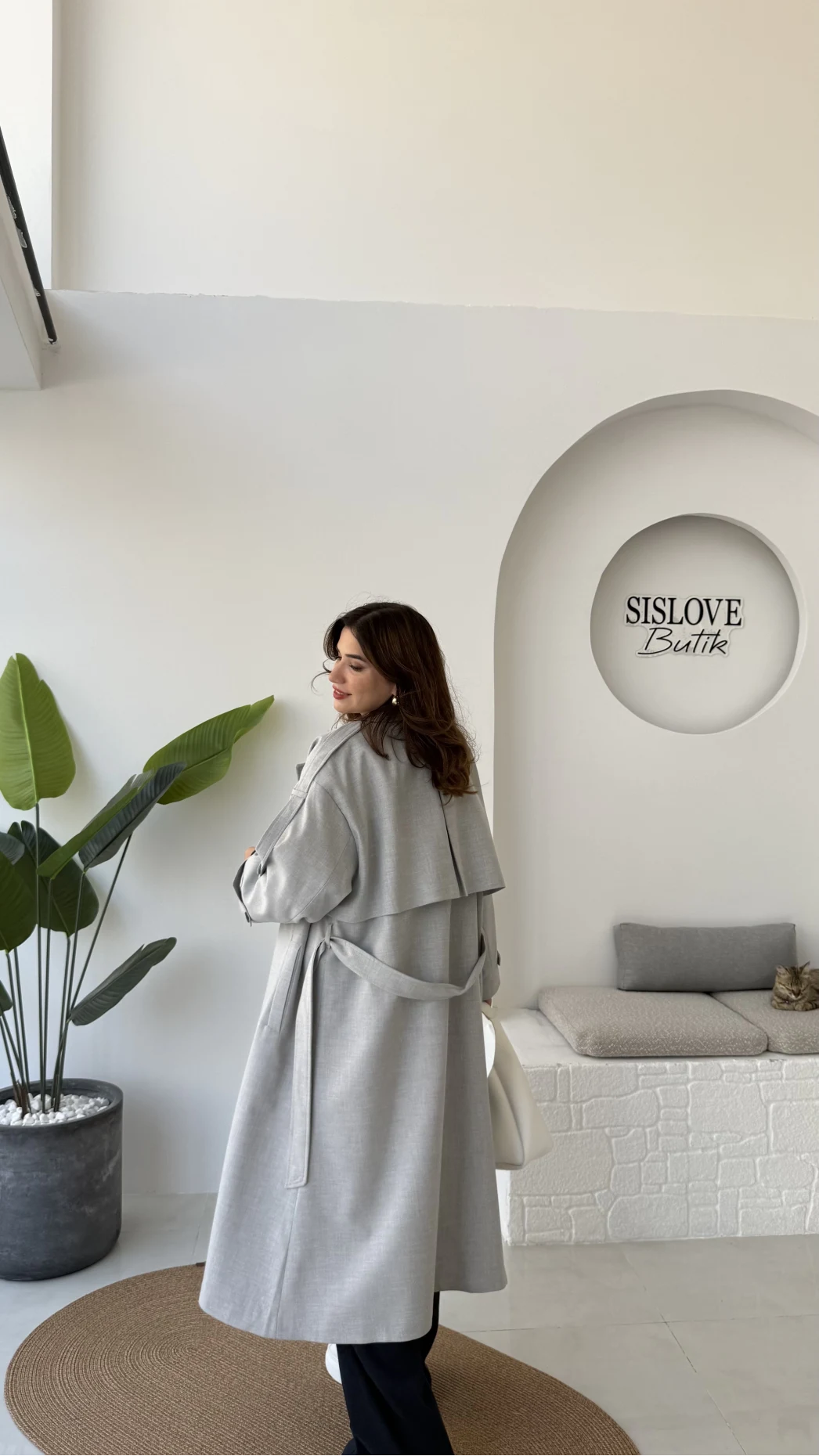 Ultra Premium Kuşaklı Trençkot - Gri - Kod: 9476