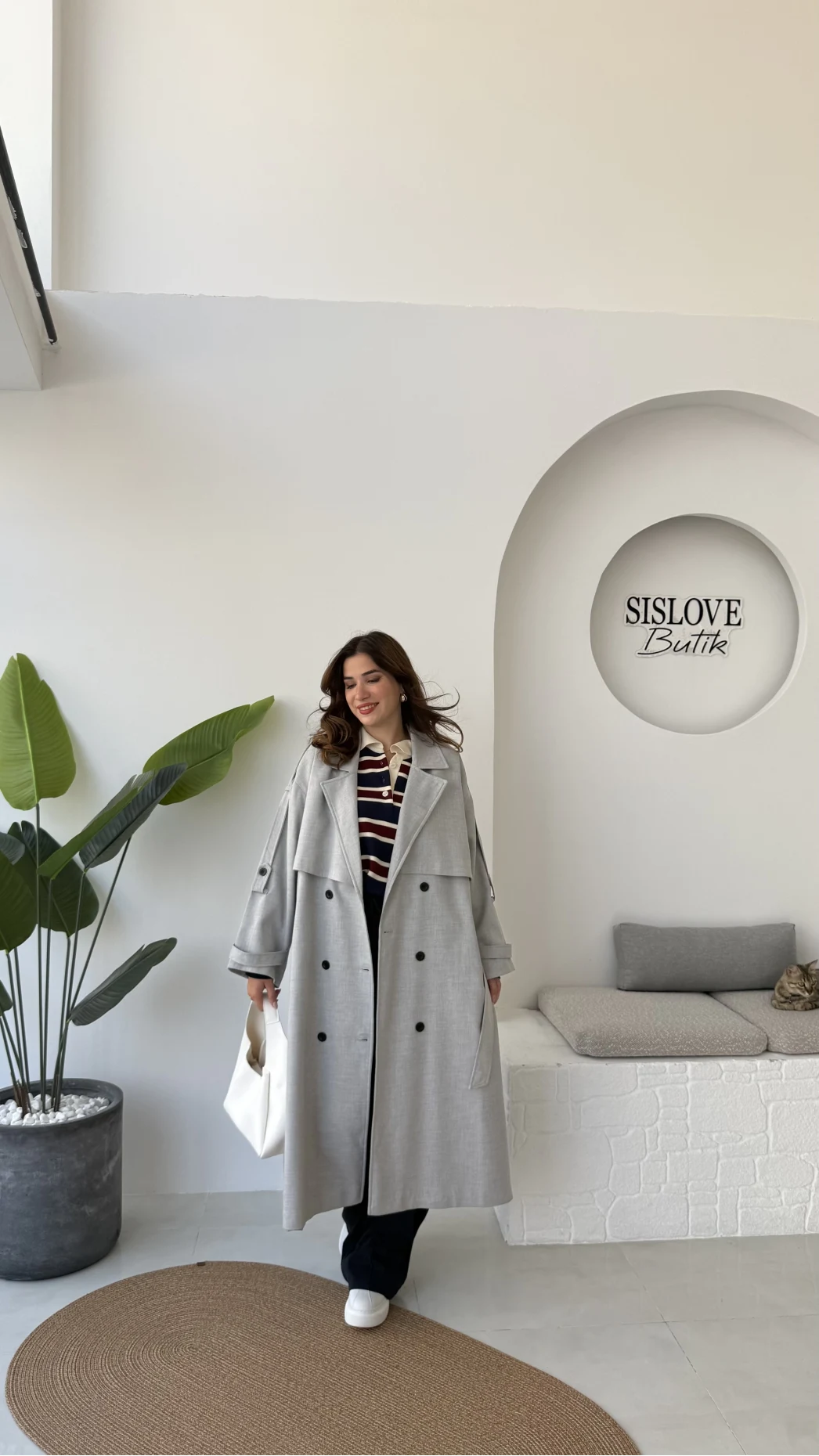 Ultra Premium Kuşaklı Trençkot - Gri - Kod: 9476