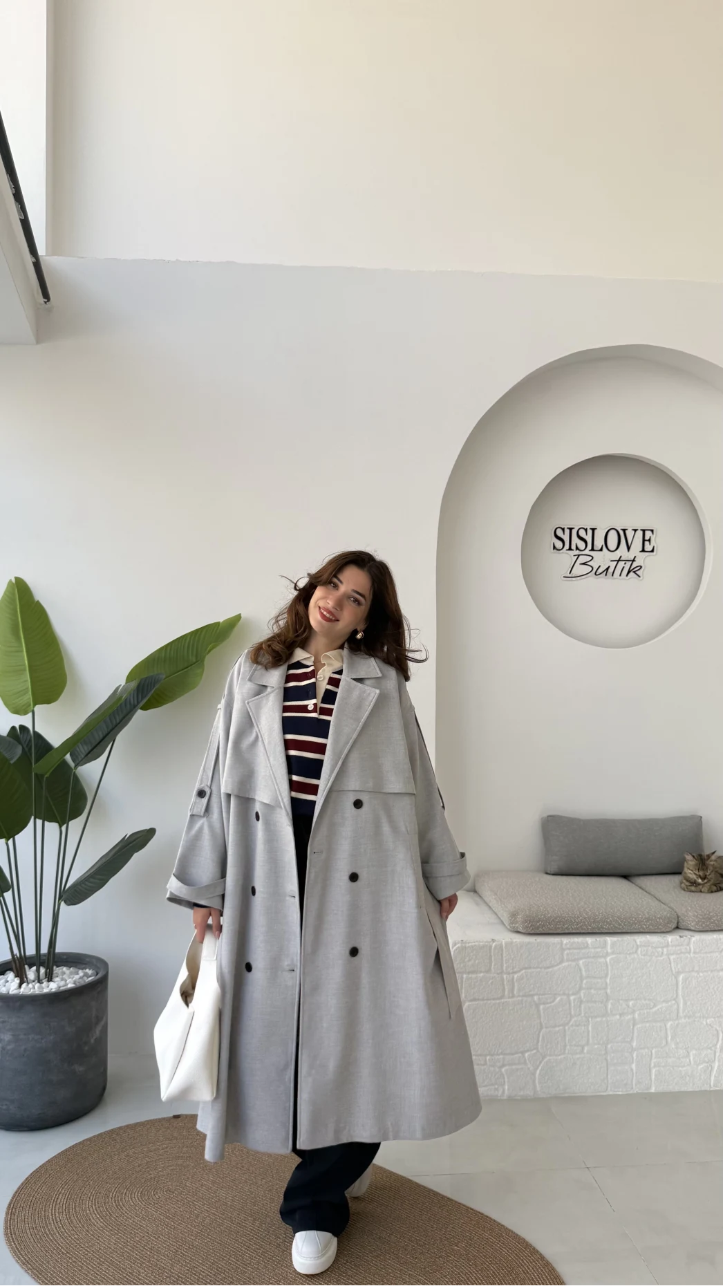 Ultra Premium Kuşaklı Trençkot - Gri - Kod: 9476