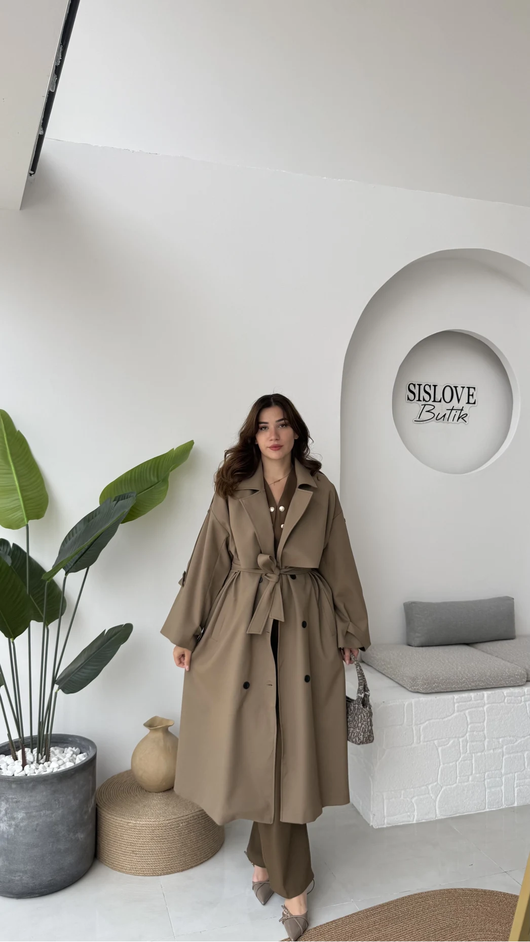 Ultra Premium Kuşaklı Trençkot - Karamel - Kod: 9476