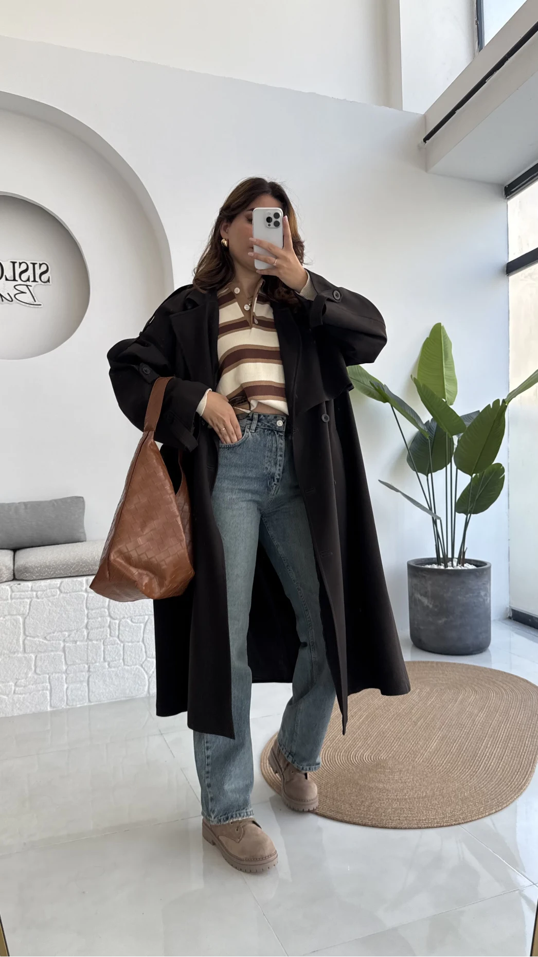 Ultra Premium Kuşaklı Trençkot - Koyu Kahve - Kod: 9476