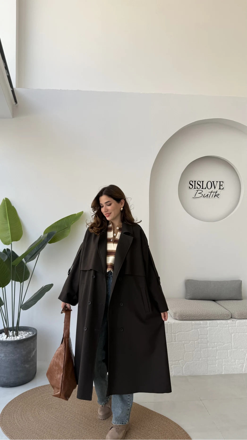 Ultra Premium Kuşaklı Trençkot - Koyu Kahve - Kod: 9476