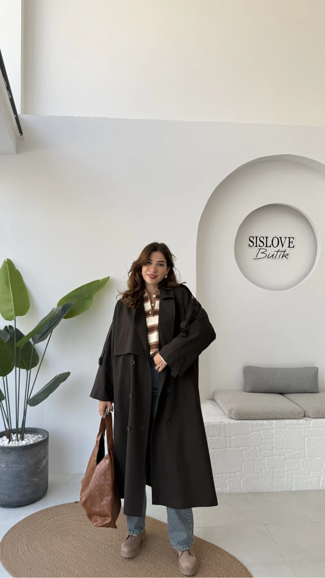 Ultra Premium Kuşaklı Trençkot - Koyu Kahve - Kod: 9476