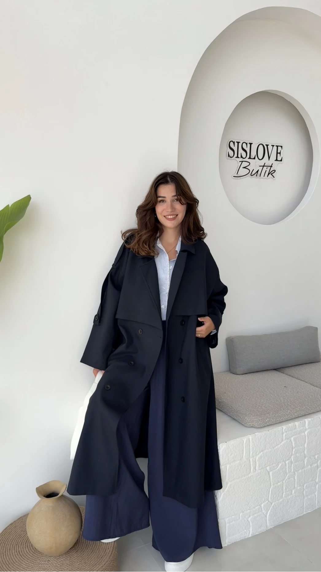 Ultra Premium Kuşaklı Trençkot - Lacivert - Kod: 9476