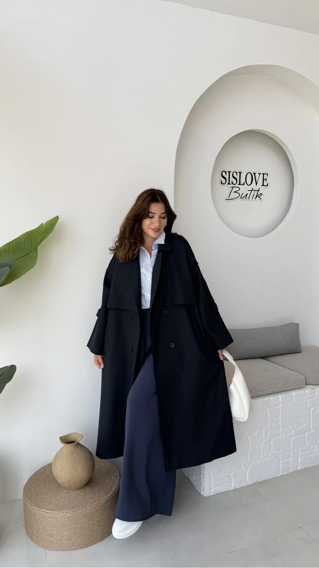 Ultra Premium Kuşaklı Trençkot - Lacivert - Kod: 9476