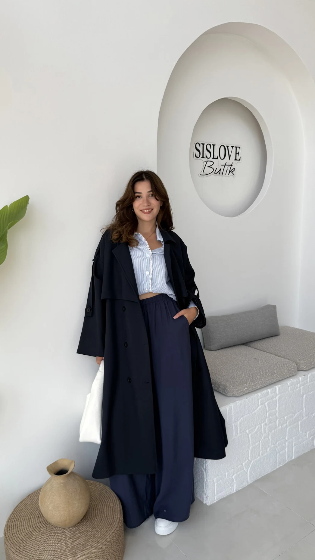 Ultra Premium Kuşaklı Trençkot - Lacivert - Kod: 9476