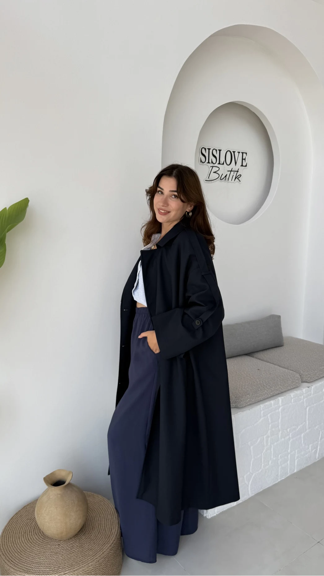 Ultra Premium Kuşaklı Trençkot - Lacivert - Kod: 9476