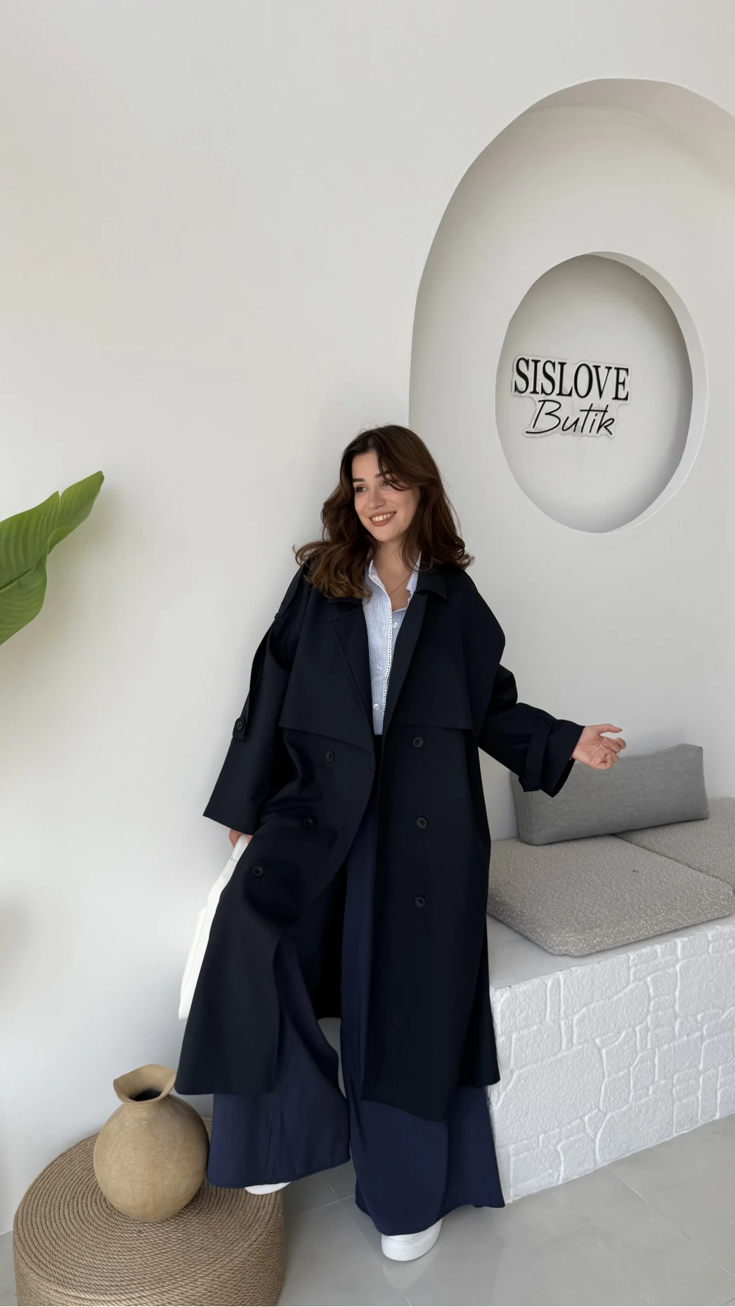 Ultra Premium Kuşaklı Trençkot - Lacivert - Kod: 9476