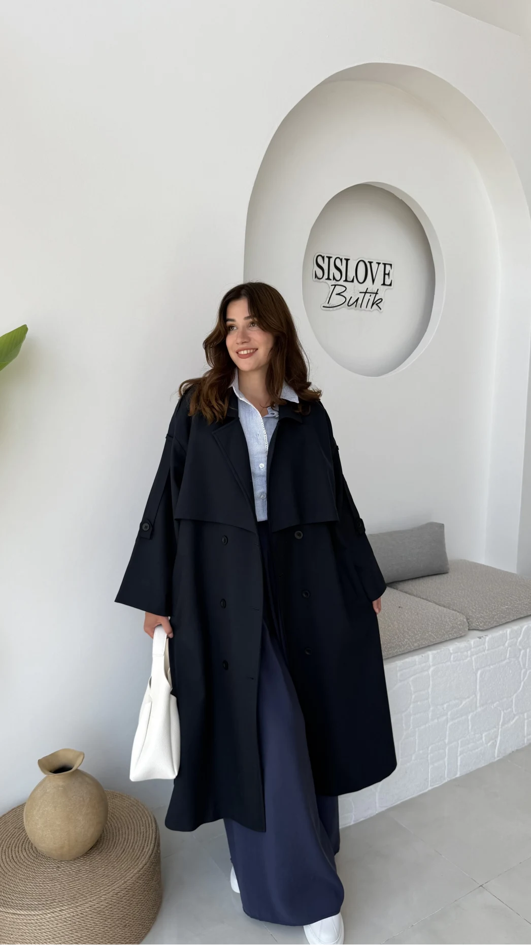 Ultra Premium Kuşaklı Trençkot - Lacivert - Kod: 9476