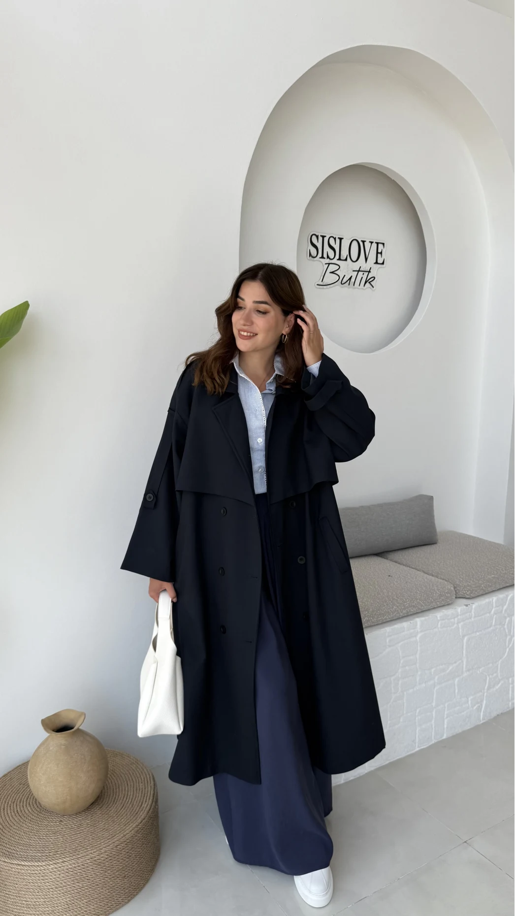 Ultra Premium Kuşaklı Trençkot - Lacivert - Kod: 9476