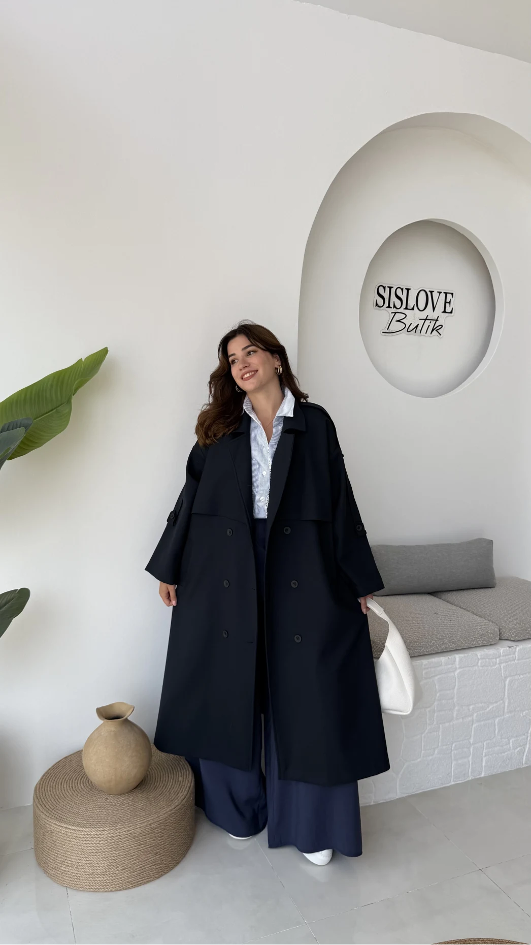 Ultra Premium Kuşaklı Trençkot - Lacivert - Kod: 9476