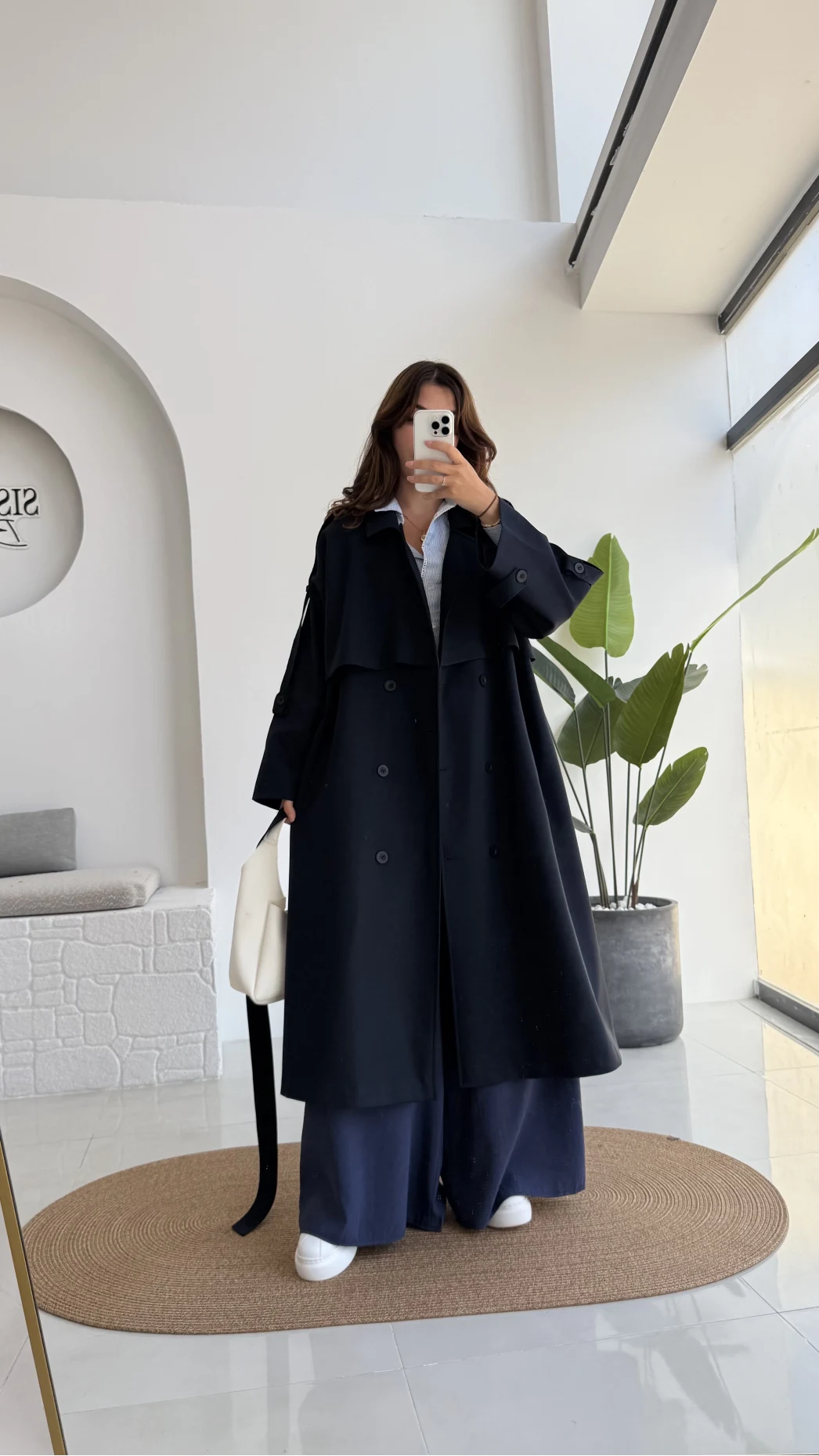 Ultra Premium Kuşaklı Trençkot - Lacivert - Kod: 9476