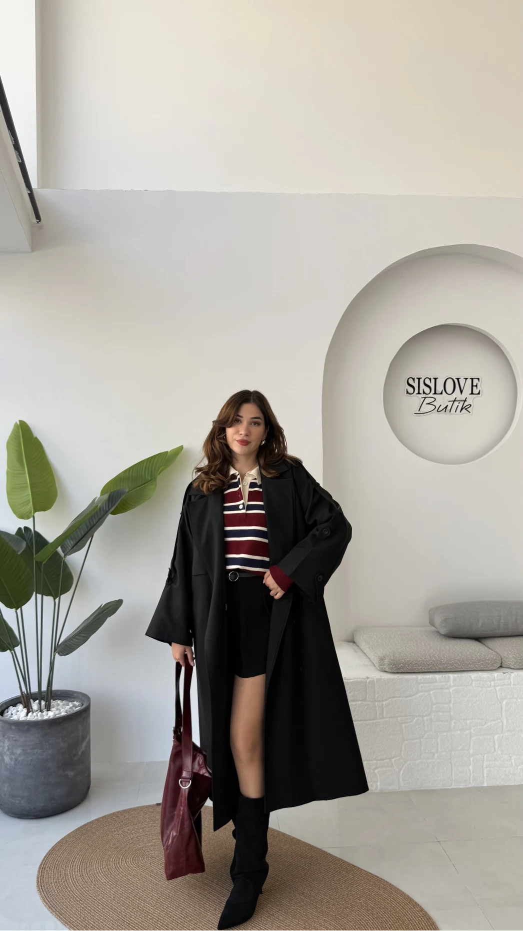 Ultra Premium Kuşaklı Trençkot - Siyah - Kod: 9476