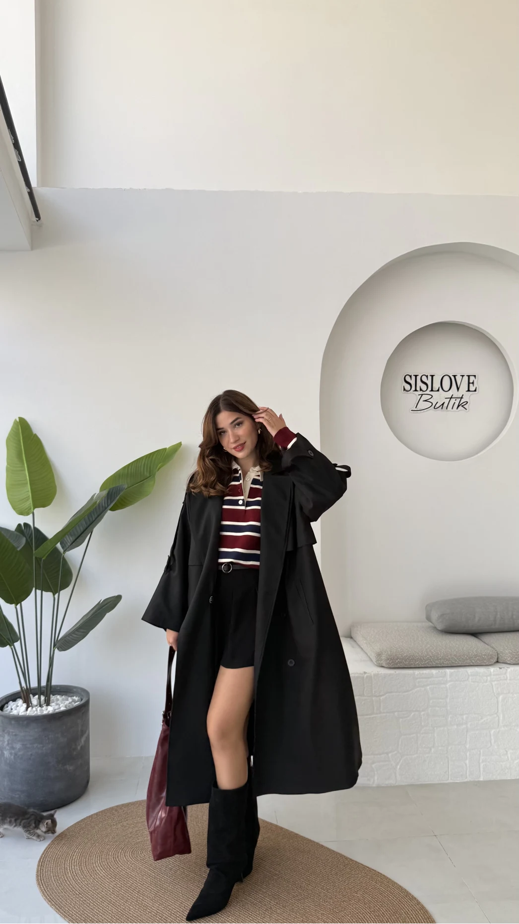 Ultra Premium Kuşaklı Trençkot - Siyah - Kod: 9476