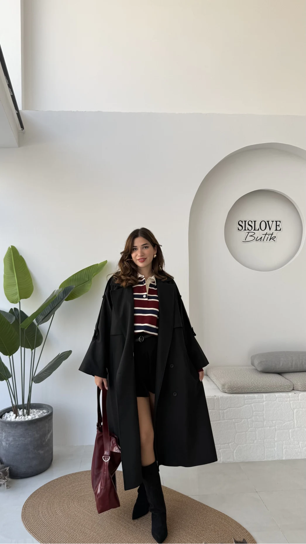 Ultra Premium Kuşaklı Trençkot - Siyah - Kod: 9476