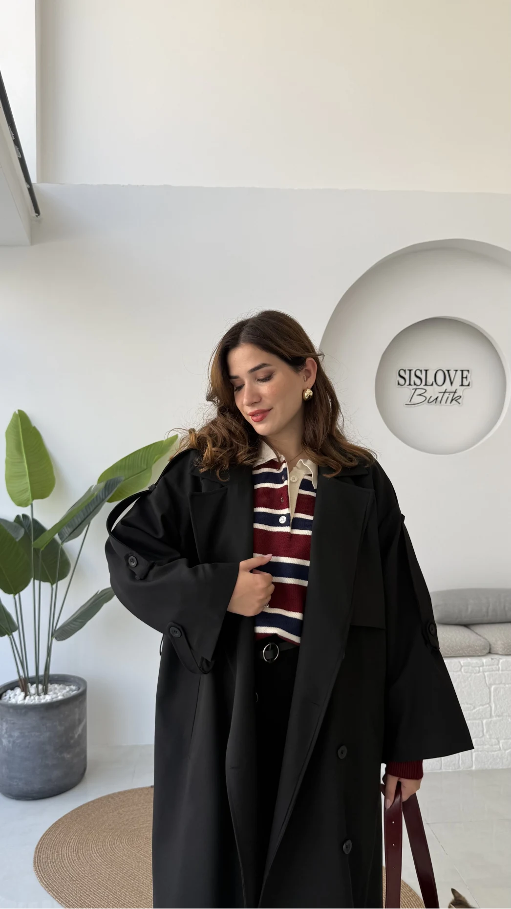 Ultra Premium Kuşaklı Trençkot - Siyah - Kod: 9476