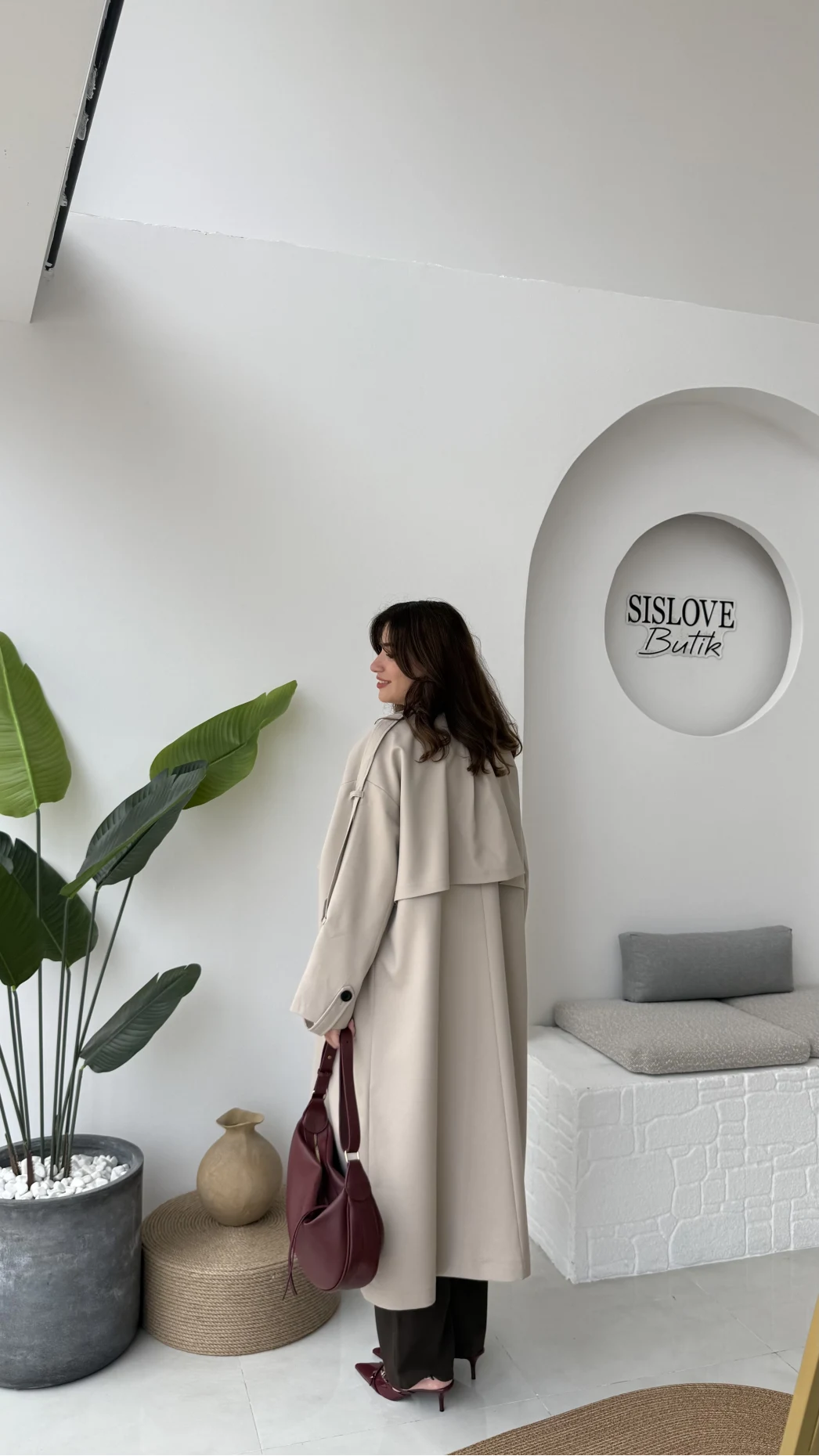 Ultra Premium Kuşaklı Trençkot - Taş - Kod: 9476