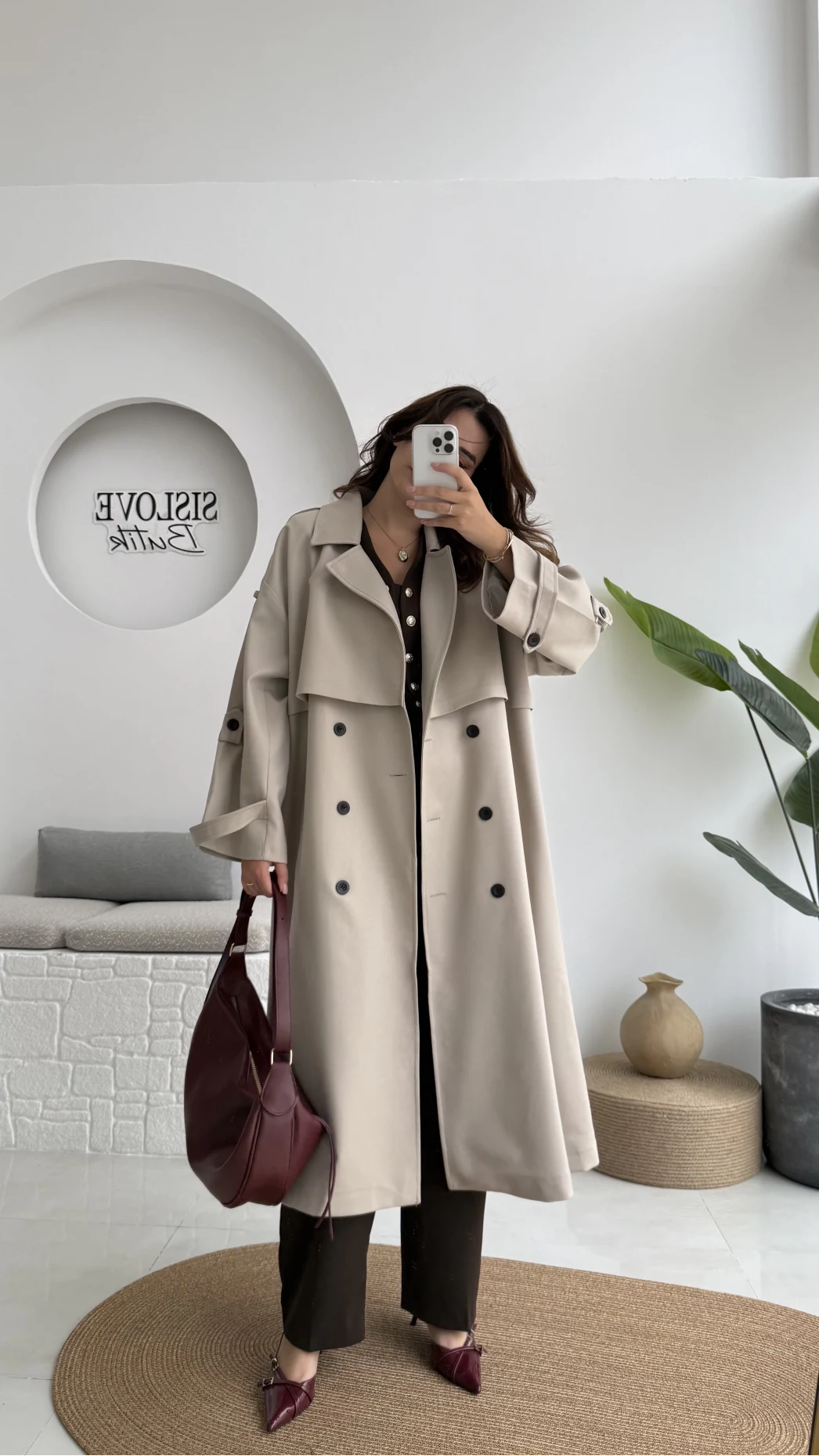 Ultra Premium Kuşaklı Trençkot - Taş - Kod: 9476