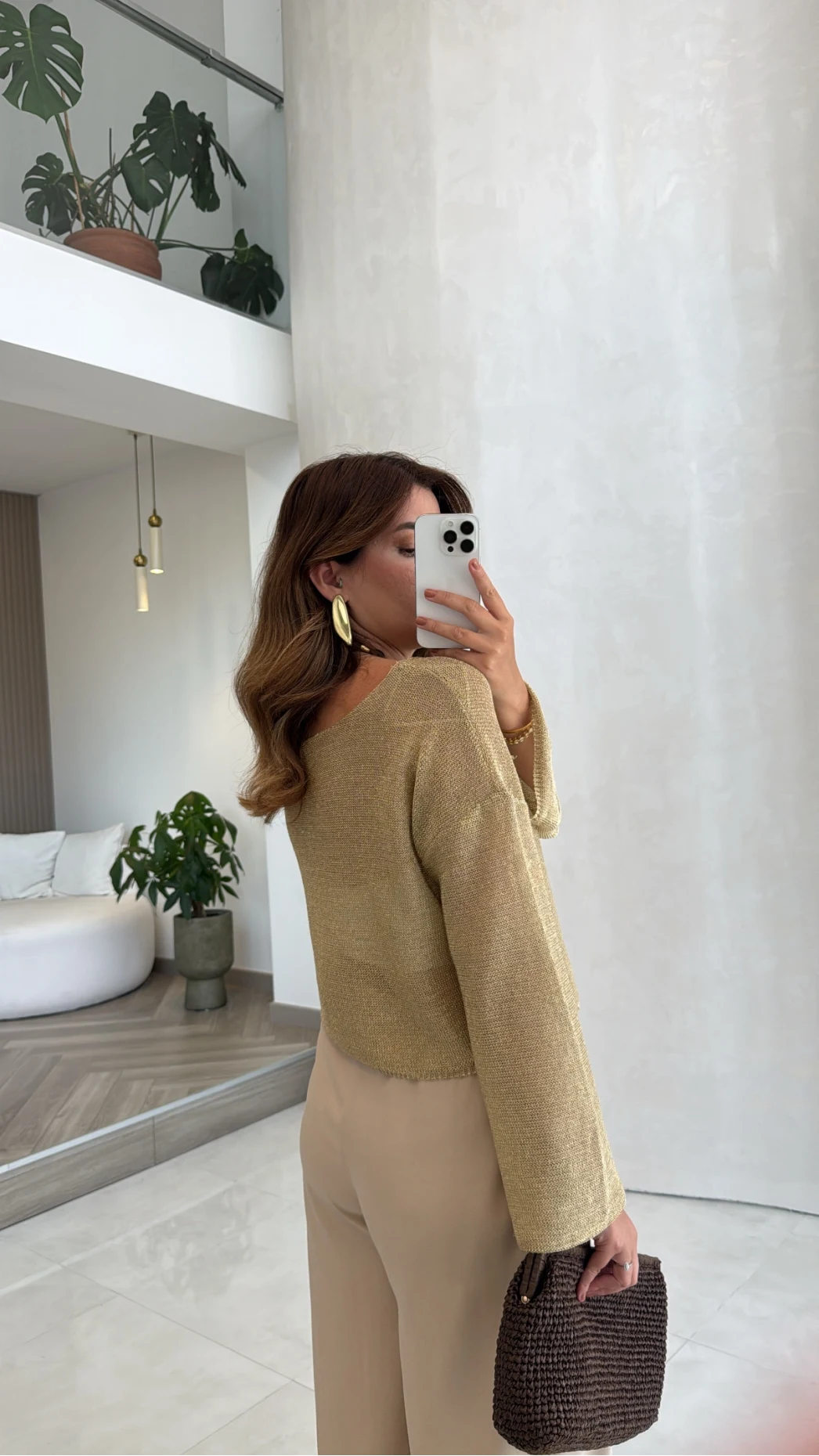 Uzun Kol Simli Crop Bluz - Gold - Kod: 2807