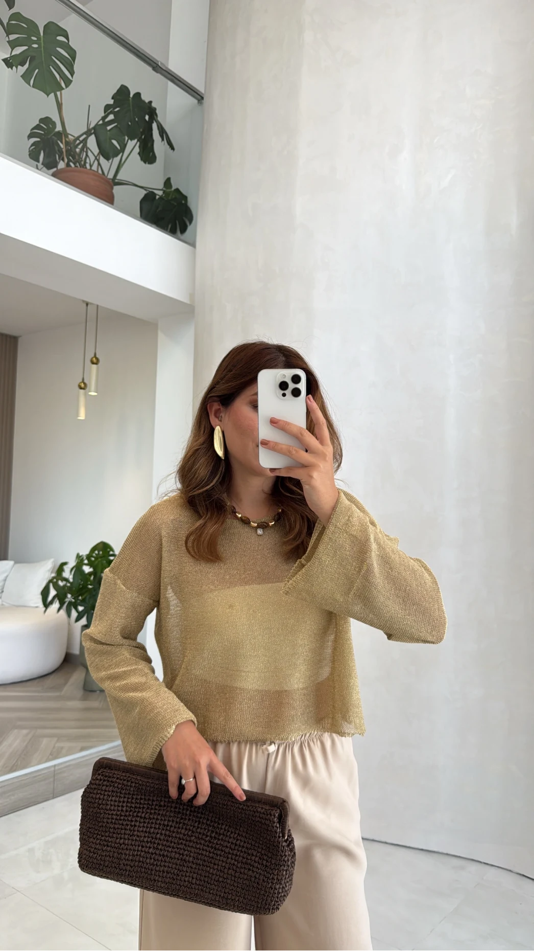 Uzun Kol Simli Crop Bluz - Gold - Kod: 2807