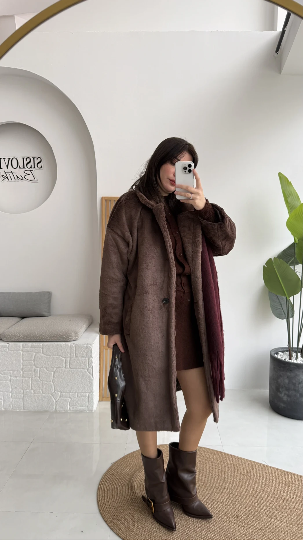 Uzun Kürk Kaban - Kahve - Kod: 9656