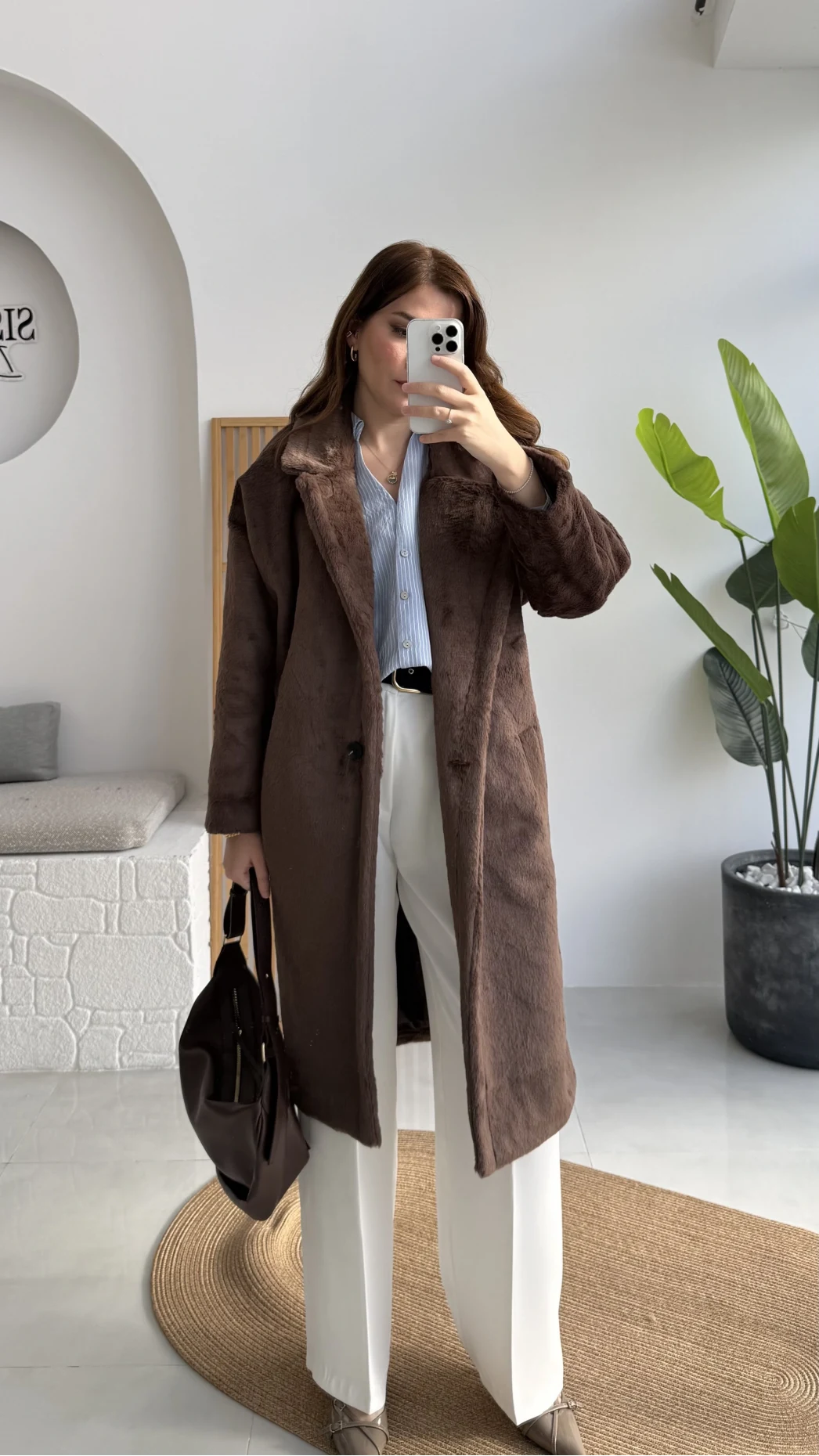 Uzun Kürk Kaban - Kahve - Kod: 9656