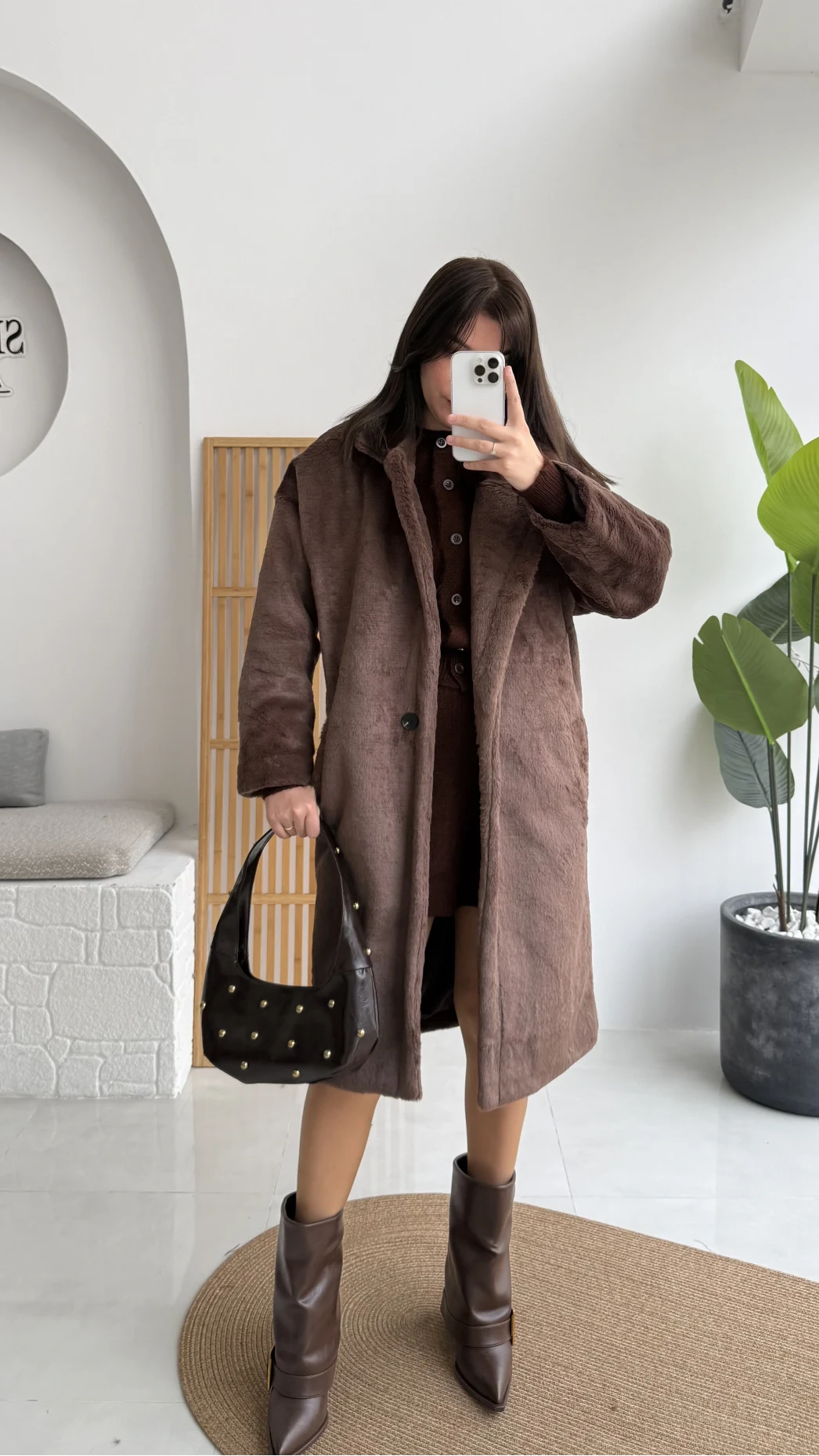 Uzun Kürk Kaban - Kahve - Kod: 9656