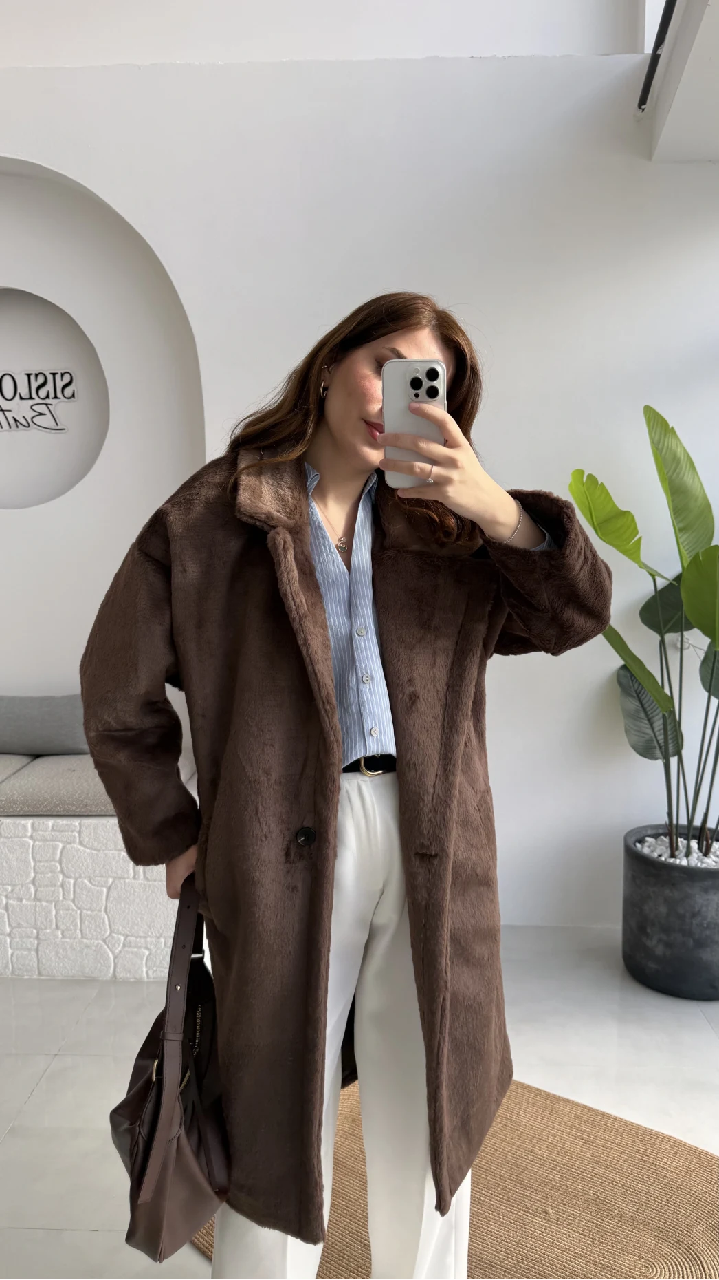 Uzun Kürk Kaban - Kahve - Kod: 9656