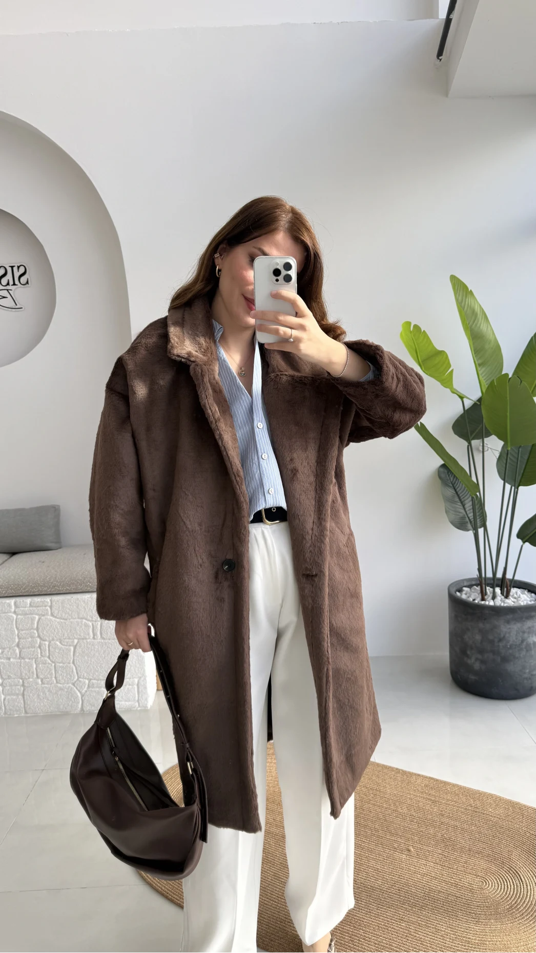 Uzun Kürk Kaban - Kahve - Kod: 9656