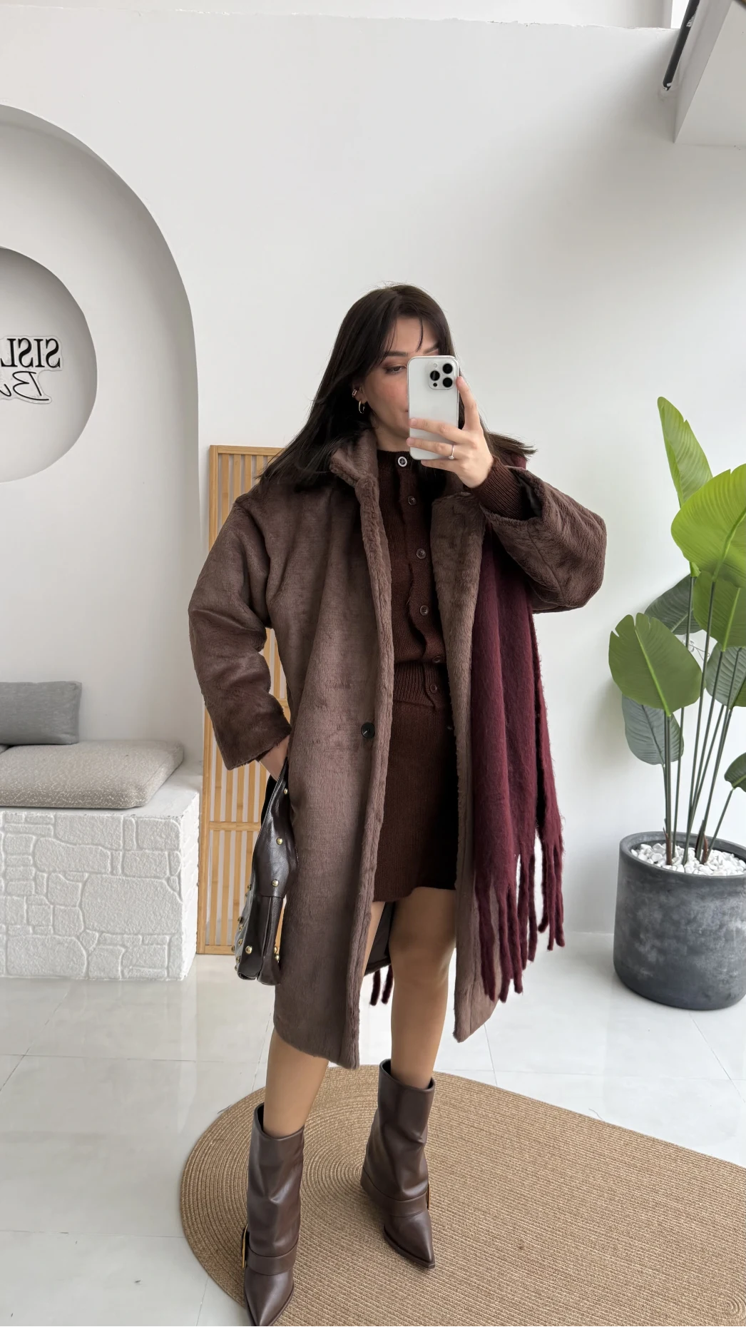 Uzun Kürk Kaban - Kahve - Kod: 9656