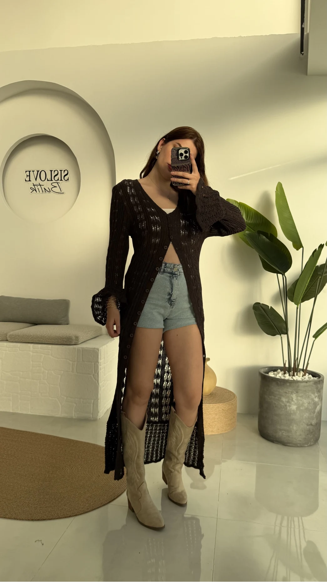 Uzun Triko Hırka Elbise Acı Kahve