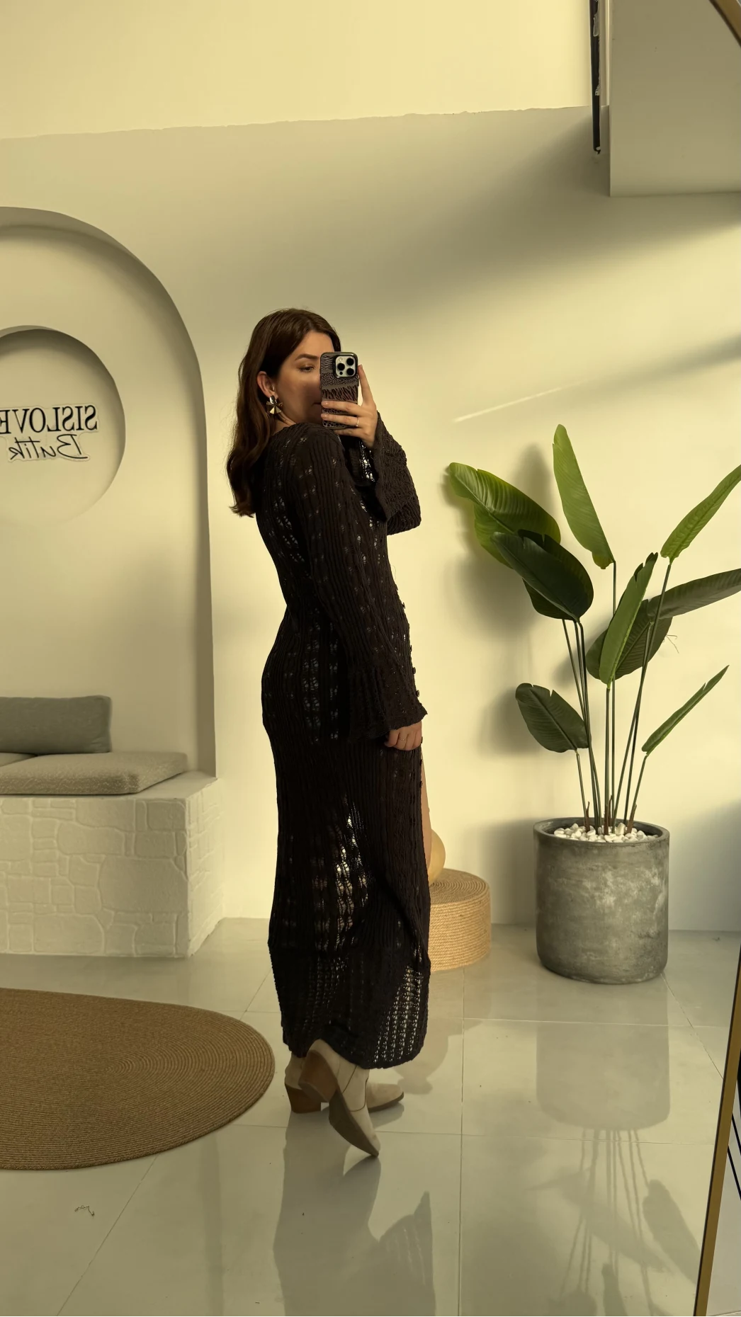 Uzun Triko Hırka Elbise Acı Kahve