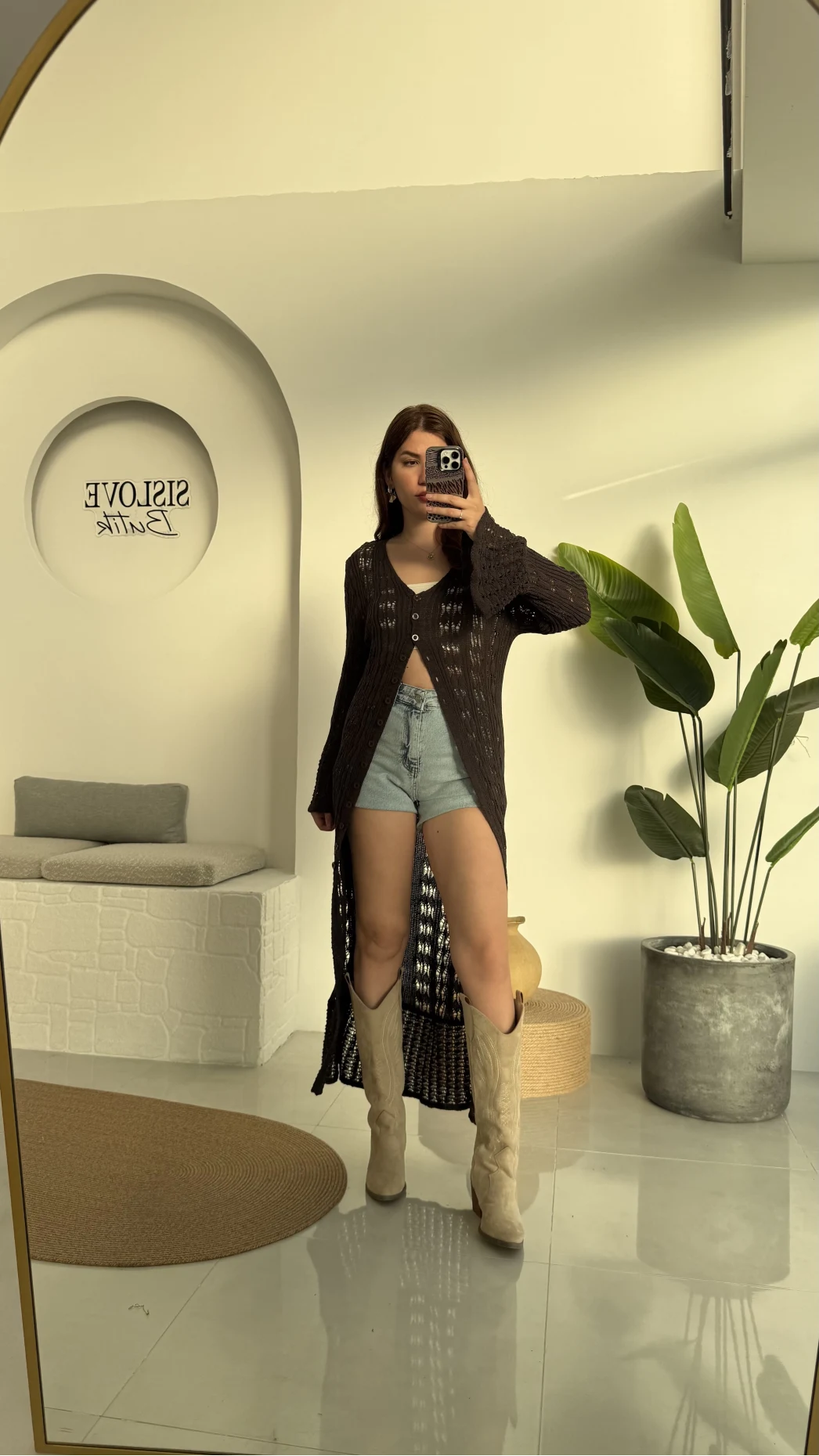 Uzun Triko Hırka Elbise Acı Kahve