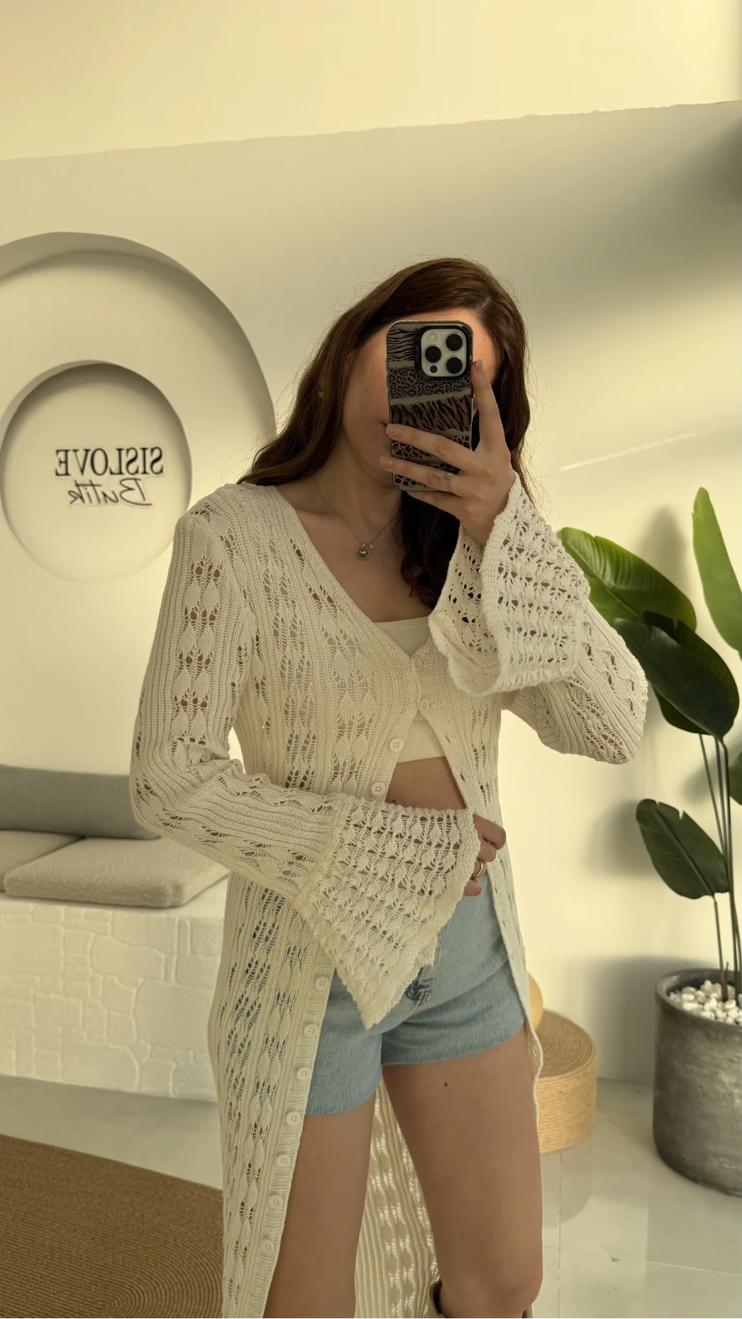 Uzun Triko Hırka Elbise Ekru