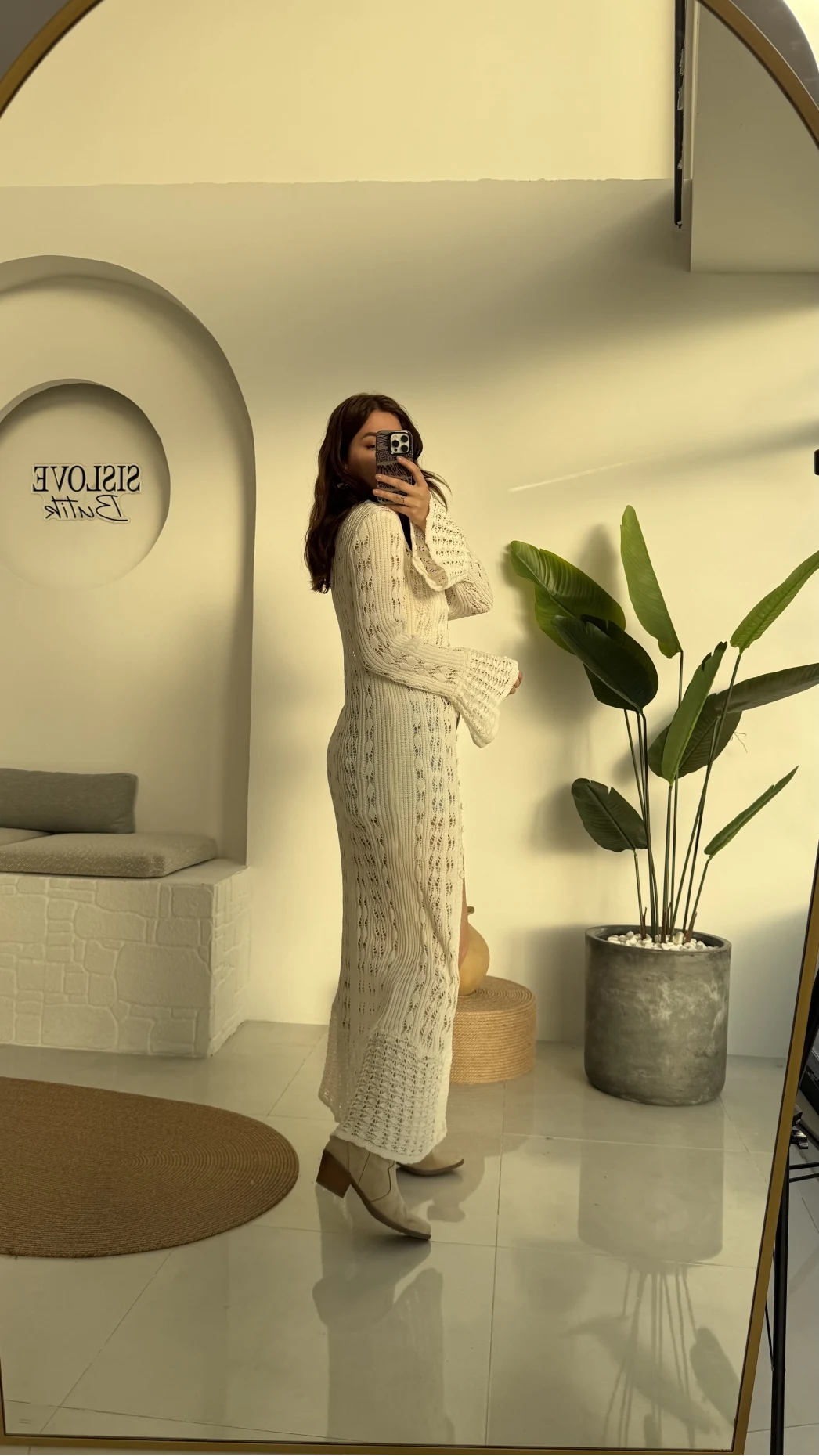 Uzun Triko Hırka Elbise Ekru