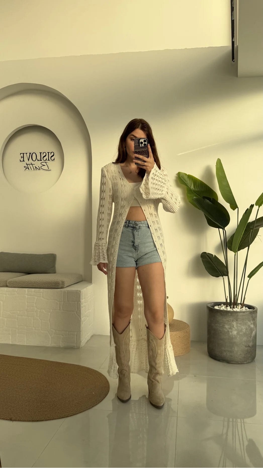 Uzun Triko Hırka Elbise Ekru