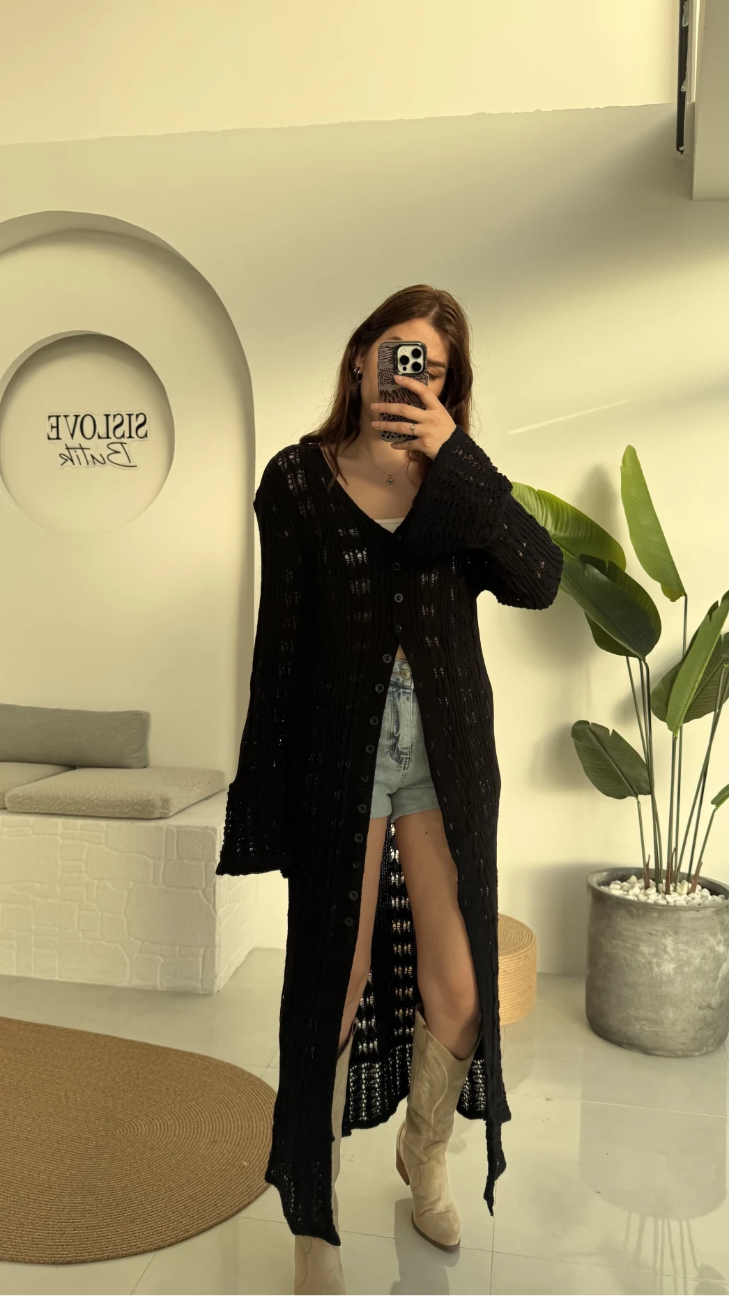 Uzun Triko Hırka Elbise Siyah